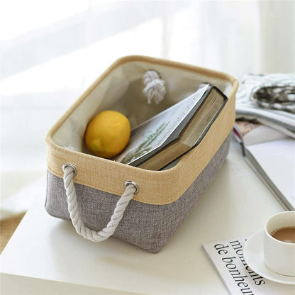 TheWarmHome Decorative Basket, Rectangular Fabric Storage Bin Organizer with Handles for Clothes Storage (Gold&Grey)