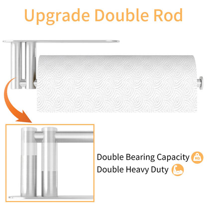 Paper Towel Holder Under Cabinet, 13Inch Self-Adhesive or Wall Paper Towel Holder for Kitchen, Bathroom, RV, Brushed Nickel