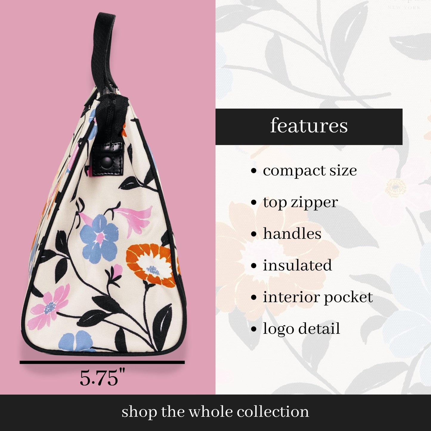 kate spade new york Portable Soft Cooler Lunch Bag, Thermal Tote with Insulated Interior Lining and Storage Pocket, Lunch Tote for Women, Floral Garden