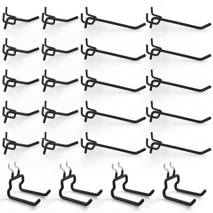 G.CORE 24-Pack Pegboard Hooks, 2" 4" Peg Board Tool Utility Hangers Fit 1/4" Pegboards, Heavy Duty Metal Shelving Brackets, Wall Organizers and Storage for Craft Room Garage Workbench Office (Black)