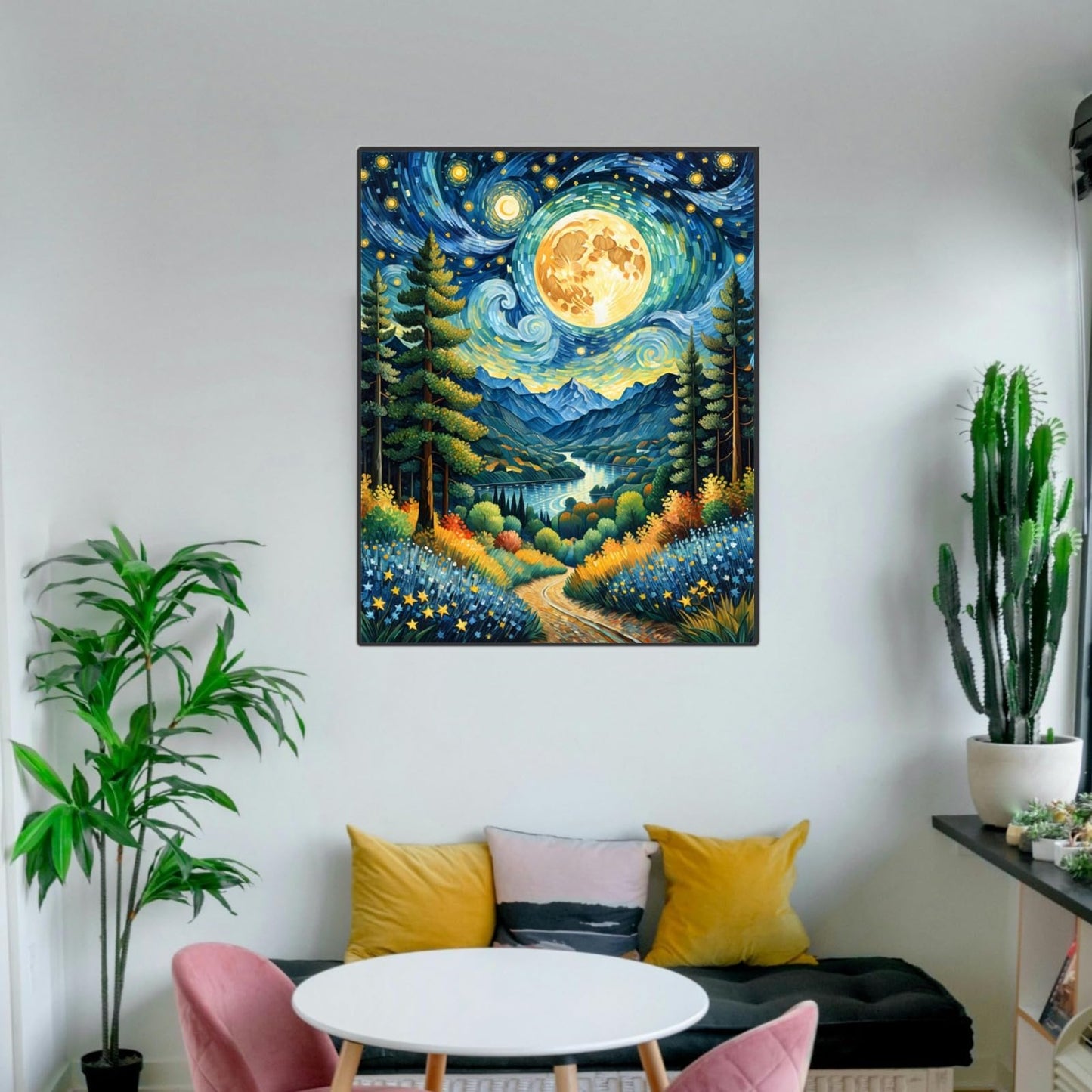 ldazao Moon Paint by Numbers Kit for Adults Beginner Forest Adult Paint by Number Kits On Canvas Adults' Paint-by-Number Kits DIY Oil Painting for Gift Home Wall Decor 16x20 Inch