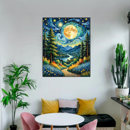 ldazao Moon Paint by Numbers Kit for Adults Beginner Forest Adult Paint by Number Kits On Canvas Adults' Paint-by-Number Kits DIY Oil Painting for Gift Home Wall Decor 16x20 Inch