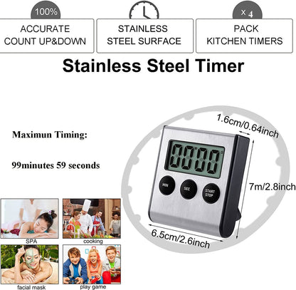2 Pack Digital Magnetic Countdown Timer with Loud Alarm for Cooking, Baking, Sports Games