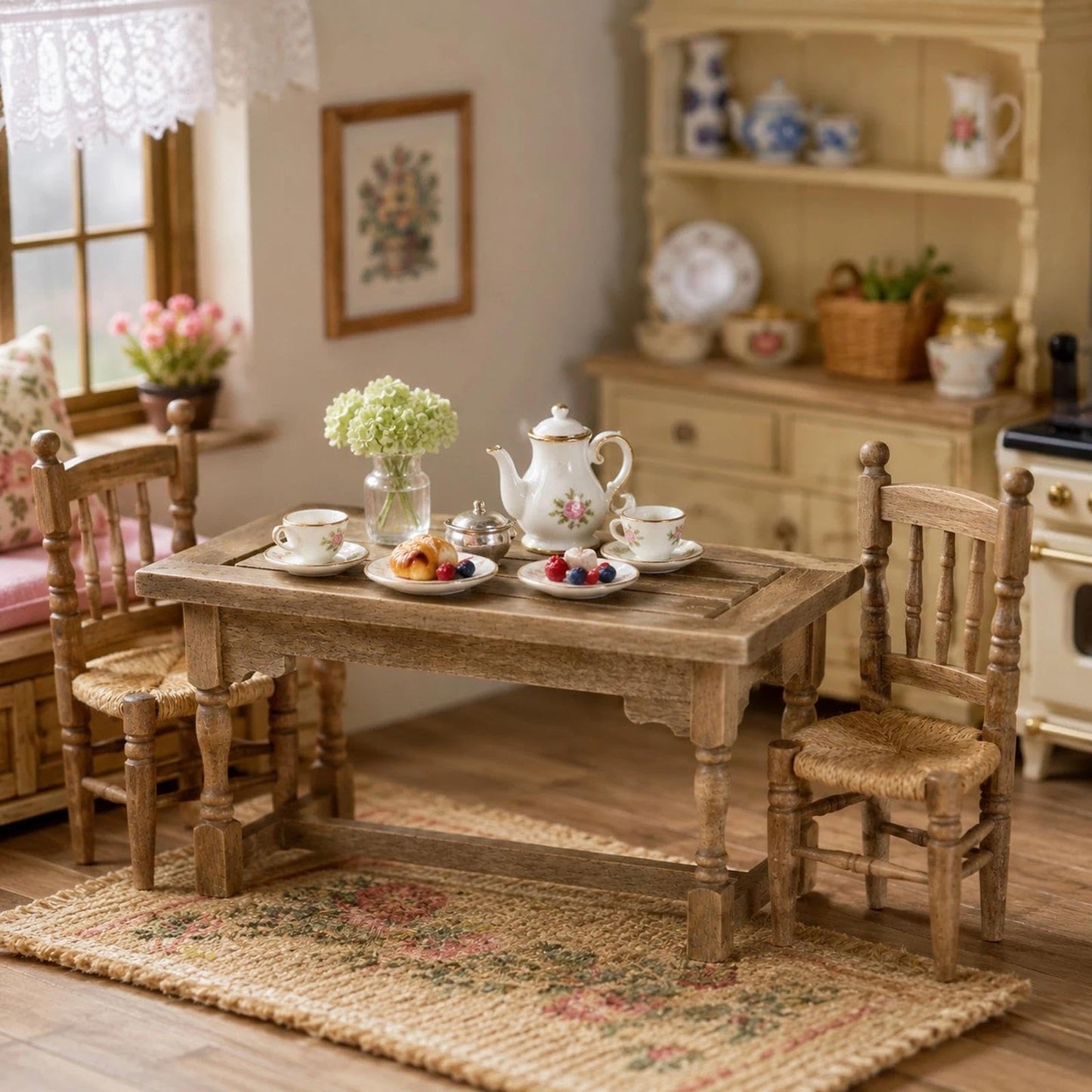 LOGOFUN Dolls House Miniature Wood Table Mini Wooden Table Model 1:12 Scale Tiny Dining Table for Doll House Kitchen Accessories