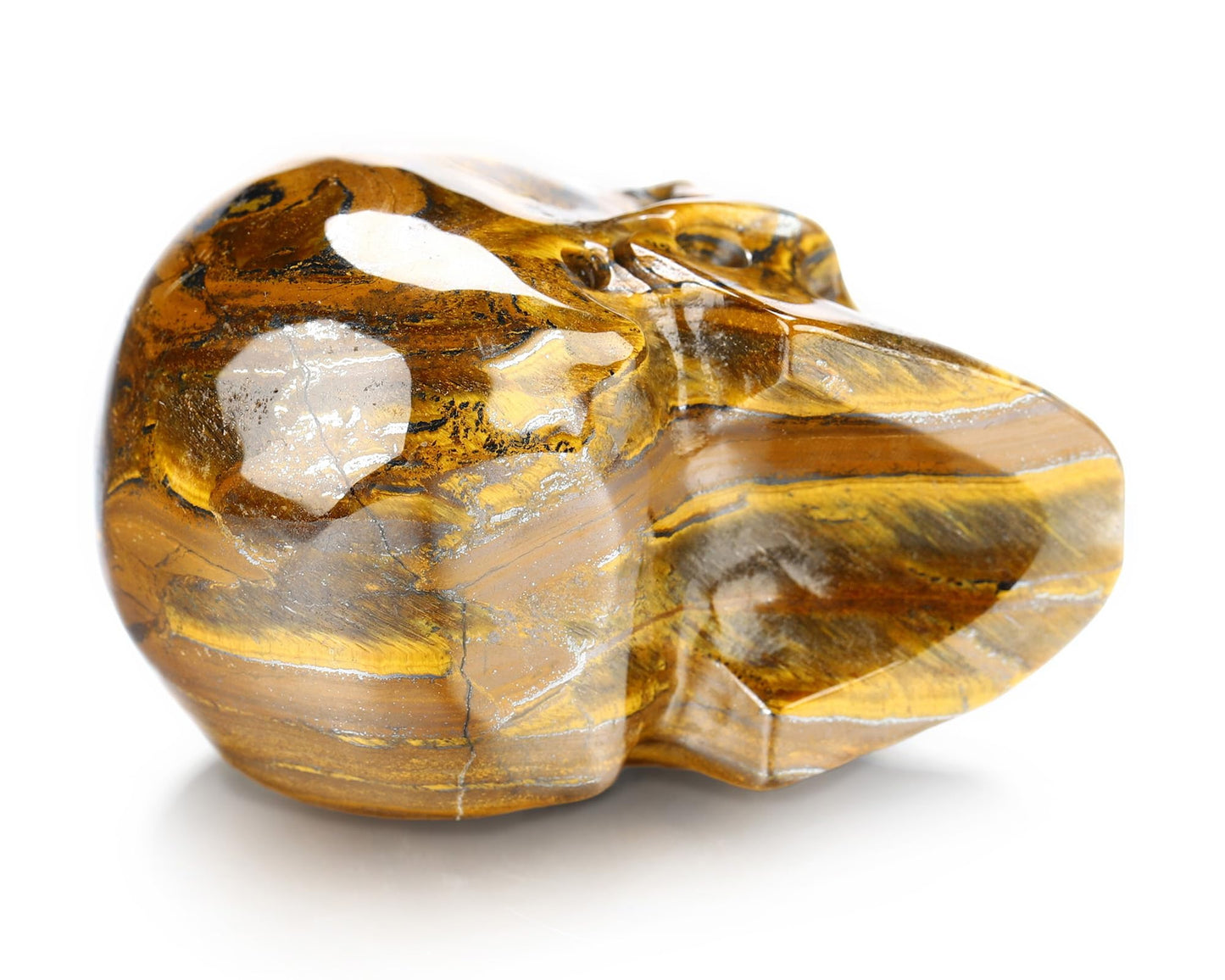 Skullis 2.0” Tiger Iron Eye Crystal Skull, Hand Carved Gemstone Fine Art Sculpture, Reiki Healing Stone Statue.