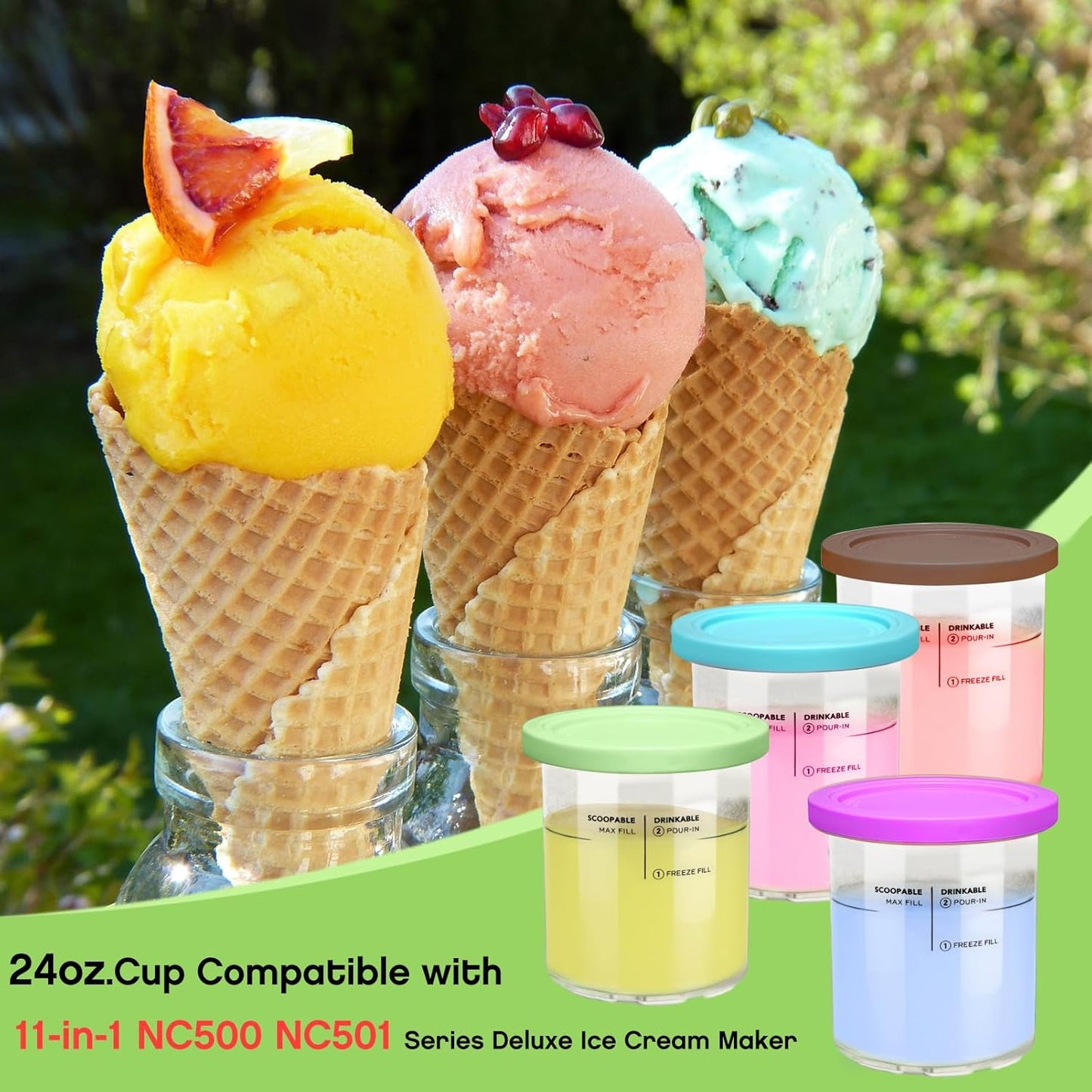 4 Pack,Compatible 11-in-1 NC501 NC500 Maker,24oz Replacement for Creami Deluxe Pints and Lids with Ninja Creami Series