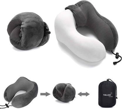 Travel Pillow, Best Memory Foam Neck Pillow for Sleeping, Airplane Car & Home Use (Grey)
