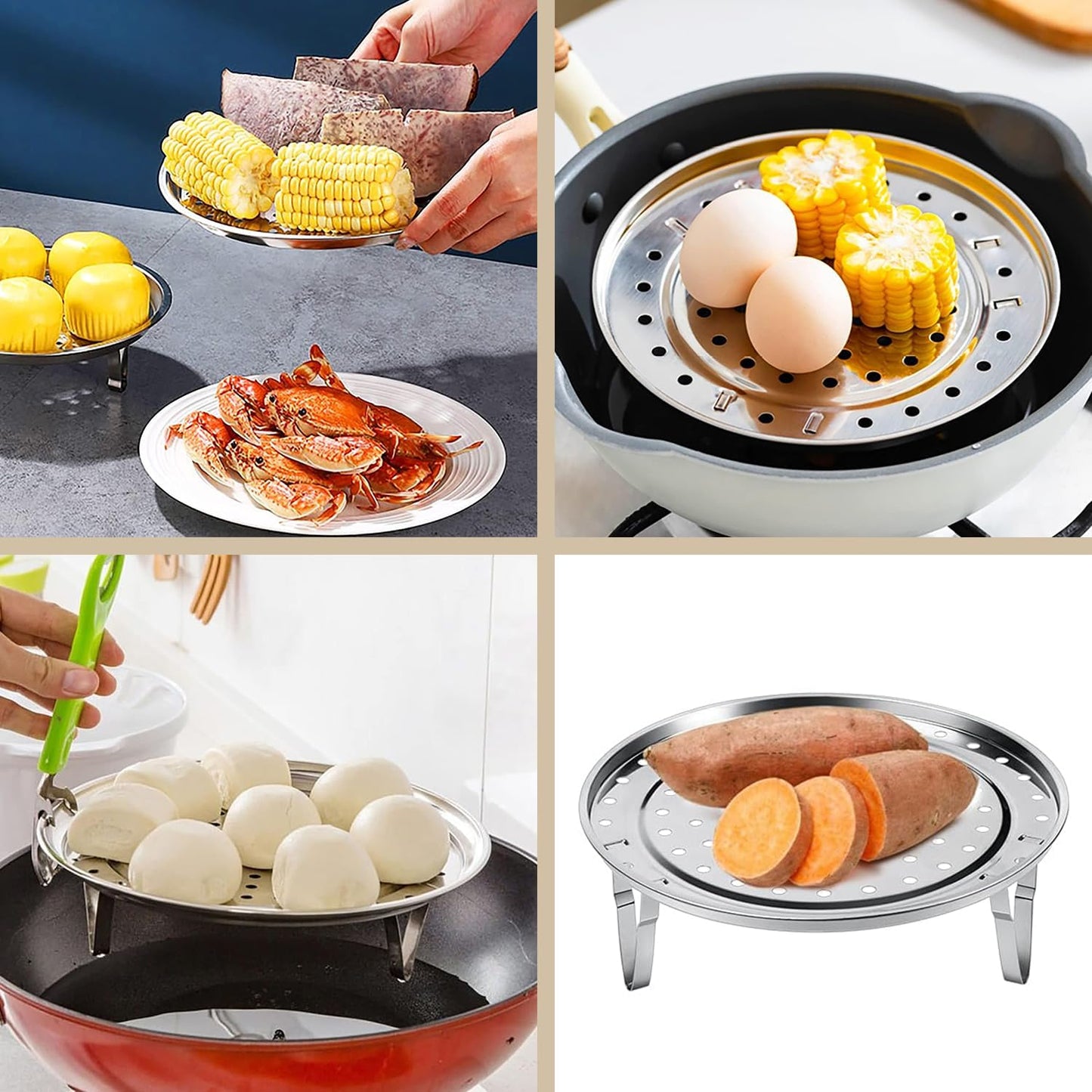 Steamer Rack for Cooking, 18/8 Stainless Steel Steaming Rack, 8.5 Inch Steam Tray with Removable Legs
