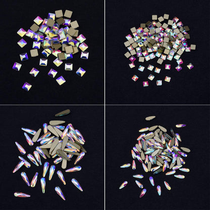 240pcs Popular 12 Styles Flatback Crystals Mix Sizes Multi Shapes Glass Crystal AB Rhinestones for Nail Art Craft 3D Decorations Flat Back Stones Gems Set Box