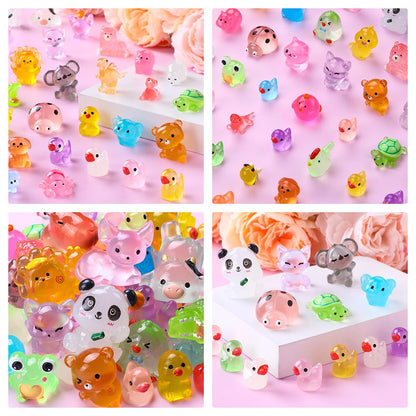 DIYDEC 60PCS Luminous Mini Resin Animals 60 Styles Miniatures Glow in The Dark Tiny Little Figures to Hide Small Duck Figures for Party Favors Bag Fillers Garden Dollhouse Decor