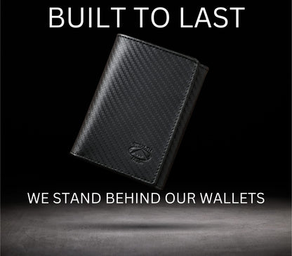 Stealth Mode Trifold Leather Wallet for Men with RFID Blocking (Carbon Fiber)