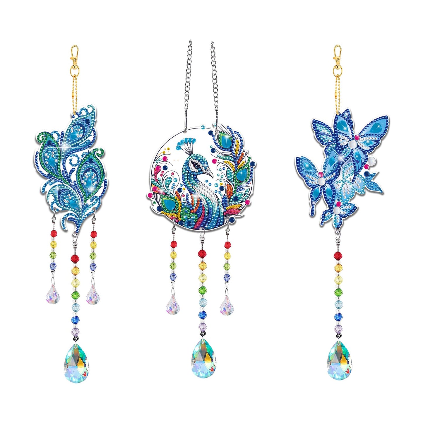 Arts and Crafts for Girls Ages 6-12, DIY Diamond Painting Kits for Kids Teens Adults, Birthday Gifts for 6 7 8 9 10 11 12 Year Old Girls, Peacock Butterfly Feather Wind Chimes for Home Garden Decor