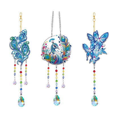 Arts and Crafts for Girls Ages 6-12, DIY Diamond Painting Kits for Kids Teens Adults, Birthday Gifts for 6 7 8 9 10 11 12 Year Old Girls, Peacock Butterfly Feather Wind Chimes for Home Garden Decor