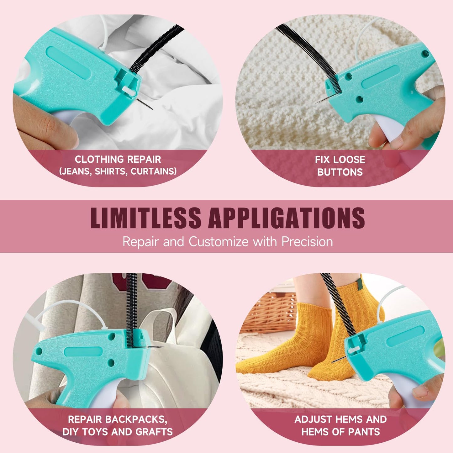 Aqua and White Mini Tagging Stitch Gun for Clothing- Tagging Gun Clothes Stapler Sewing Hemming Tool Stitching Gun with 6 Needles and 2000 Blackand 2000 White Fasteners