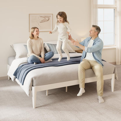 IOTXY King Platform Bed Frame - Solid Wood 16-Inch Height Mattress Foundation Base with Densely Slats and Heavy-Duty Support Legs, No Box Spring Needed, White