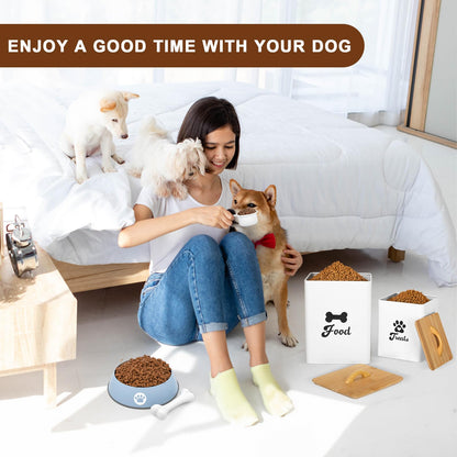 Dog Treat Container 2PCS, Dog Food Storage Container with Lids Airtight, Dog Treat Jars for Kitchen Counter-7+3Lbs, Small Dog Cookie Jar for Storage, (Upgraded) White