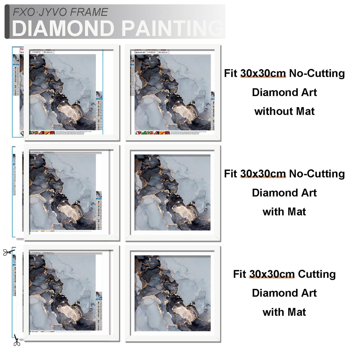 Fxojyvo White 12 x 12 Frame Set of 2, Display Picture 10x10 with Mat or 12x12 Without Mat, Wall Hanging Large Picture Frame for Diamond Art Painting 30x30 cm - 2 Packs