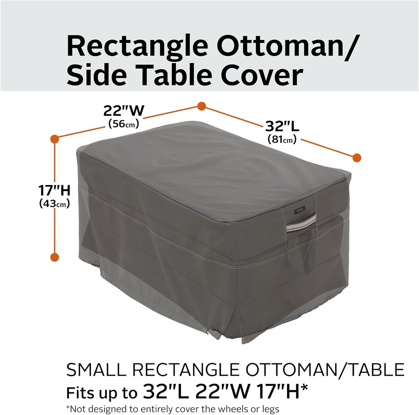 32 Inch Classic Accessories Ravenna Water-Resistant Rectangular Patio Ottoman/Table Cover, Outdoor Table Cover