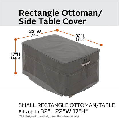 32 Inch Classic Accessories Ravenna Water-Resistant Rectangular Patio Ottoman/Table Cover, Outdoor Table Cover