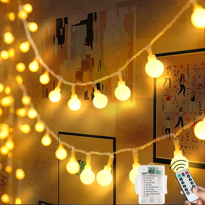 20 40 8 Globe String Lights, Feet LED Fairy Lights Battery Operated with Remote, Modes Indoor String Lights for Bedroom