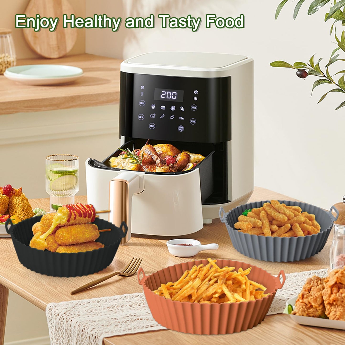 3 Pack Air Fryer Silicone Liners, 8Inch Airfryer Liners, AirFryer Basket Liner, Reusable Food Grade Air Fryers Basket Pots Oven Liner Baking Tray, Air Fryer Silicone Mat Accessories Kitchen