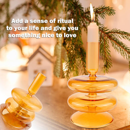 LNQ LUNIQI Clear Glass Taper Candle Holder Glass Pillar Candle Vase Decorative Glass Candlestick Holders for Dining Table Centerpieces Wedding Church（Orange）
