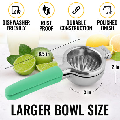 Zulay Lemon Squeezer Stainless Steel with Premium Heavy Duty Solid Metal Squeezer Bowl (Black Grip, Large)