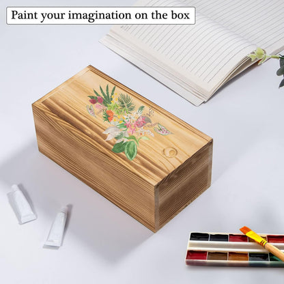 Vintage Wood Box with Slide Lid - 7.8'' x 3.9'' Keepsake Storage Wooden Box for Art Hobbies, DIY Lovers
