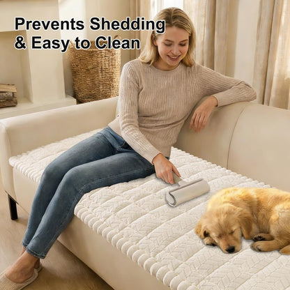 Smiry Non Slip Couch Covers for Dogs, Fuzzy Pet Couch Covers for 2-3 Cushion Sofa Pet Friendly, Soft Sofa Slipcovers Cushion Furniture Protector Washable (Beige, 27.6" x 59")