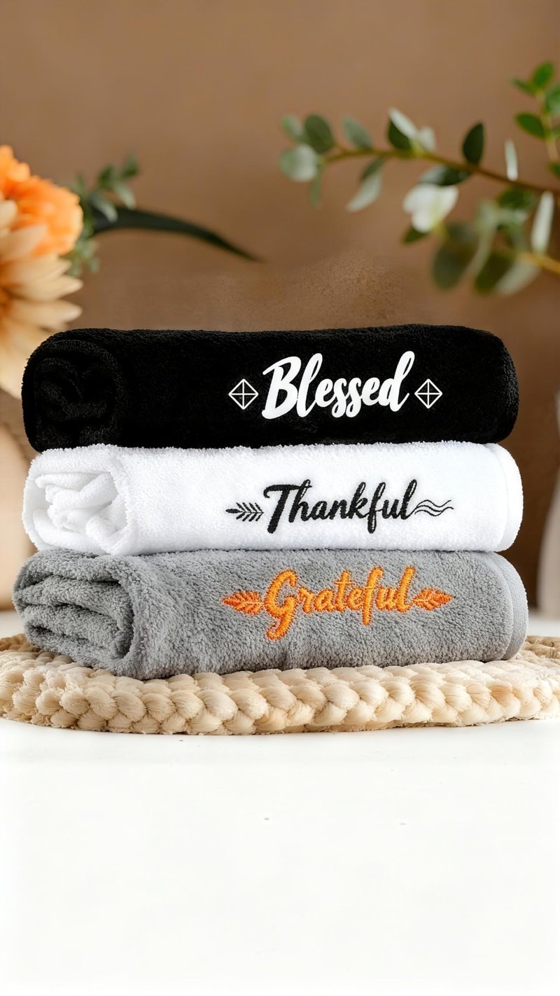 QBrand 3 Pcs Farmhouse Bathroom Decor Hand Towels 14x29 Inch Cotton Bath Towels Rustic Embroidered for Boho Kitchen Decor Inspirational Christian Gift (Blessed Thankful Grateful-C)