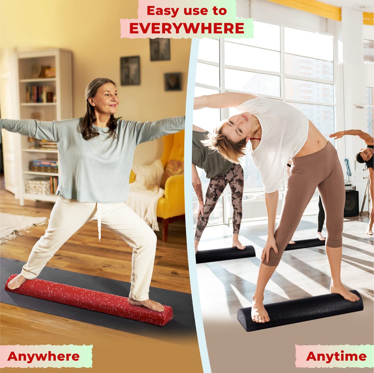 Yes4All High-Density EPP Half Round Back Roller Foam, Exercise Foam Roller for Yoga, Pilates & Stretching - 12, 18, 24, 36 inch
