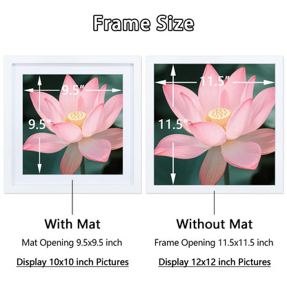 12x12 Picture Frame Set of 2, 30x30 cm Diamond Art Frames, Includes Mat to Fit 10x10 (25x25cm) Pictures, Solid Wood 12 x 12 Square Frame for Diamond Paintings/Posters/Photos/Artworks/Images - White