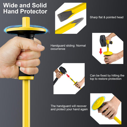 INCLY 7 Pcs Geology Rock Pick Equipment Kit, 3lb Sledge &32 oz Rock Hammer with 2PCS 12" Mason Concrete Chisel.Safety Glasses, Jewelers loupe, Tool Set for Hounding, GoldMining, Stone Breaking