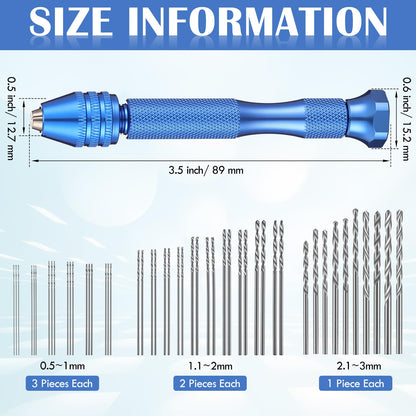 Zhehao 59 Pieces Hand Drill Bits Set Include 49 Pcs Metal Pin Vise Hand Drill Micro Mini Twist Bits and 10 Pcs Tungsten Carbide PCB Rotary Tools for Resin Polymer DIY Jewelry Making Carving(Blue)