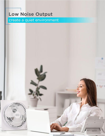 BLACK+DECKER 9-Inch Frameless Box Fan - Portable 3-Speed Desk Fan for Home Office & Garage, White