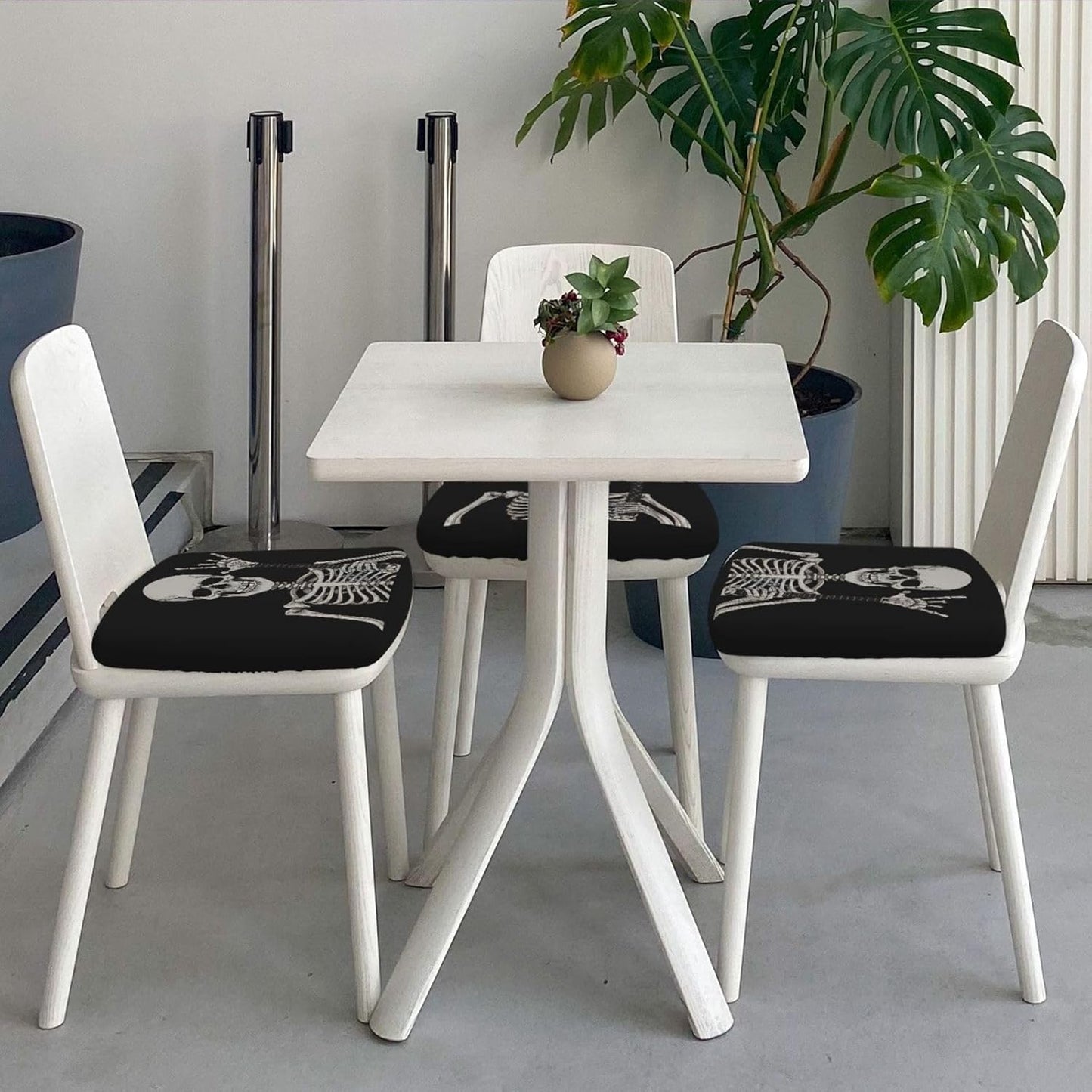 Rock and Roll Skeleton Skulls Kitchen Square Chair Seat Covers 16.9" - Stretch Fitted Sofa Cushion Cover Replacement