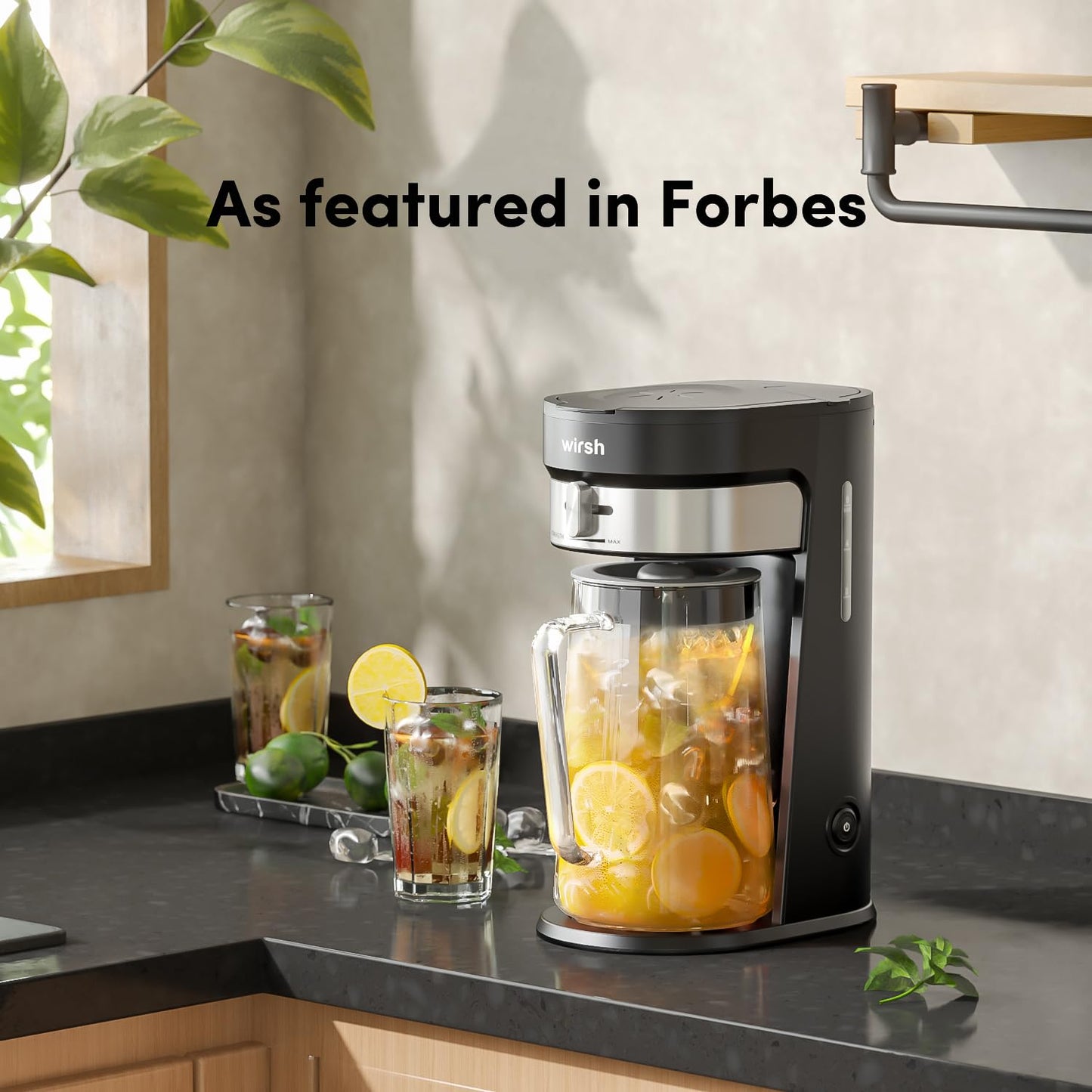 wirsh Iced Tea Maker with 3QT Pitcher, Iced Coffee Maker with Strength Control and Reusable Filter, Perfect For Iced Coffee, Latte, Tea, Lemonade, Flavored Water, Black