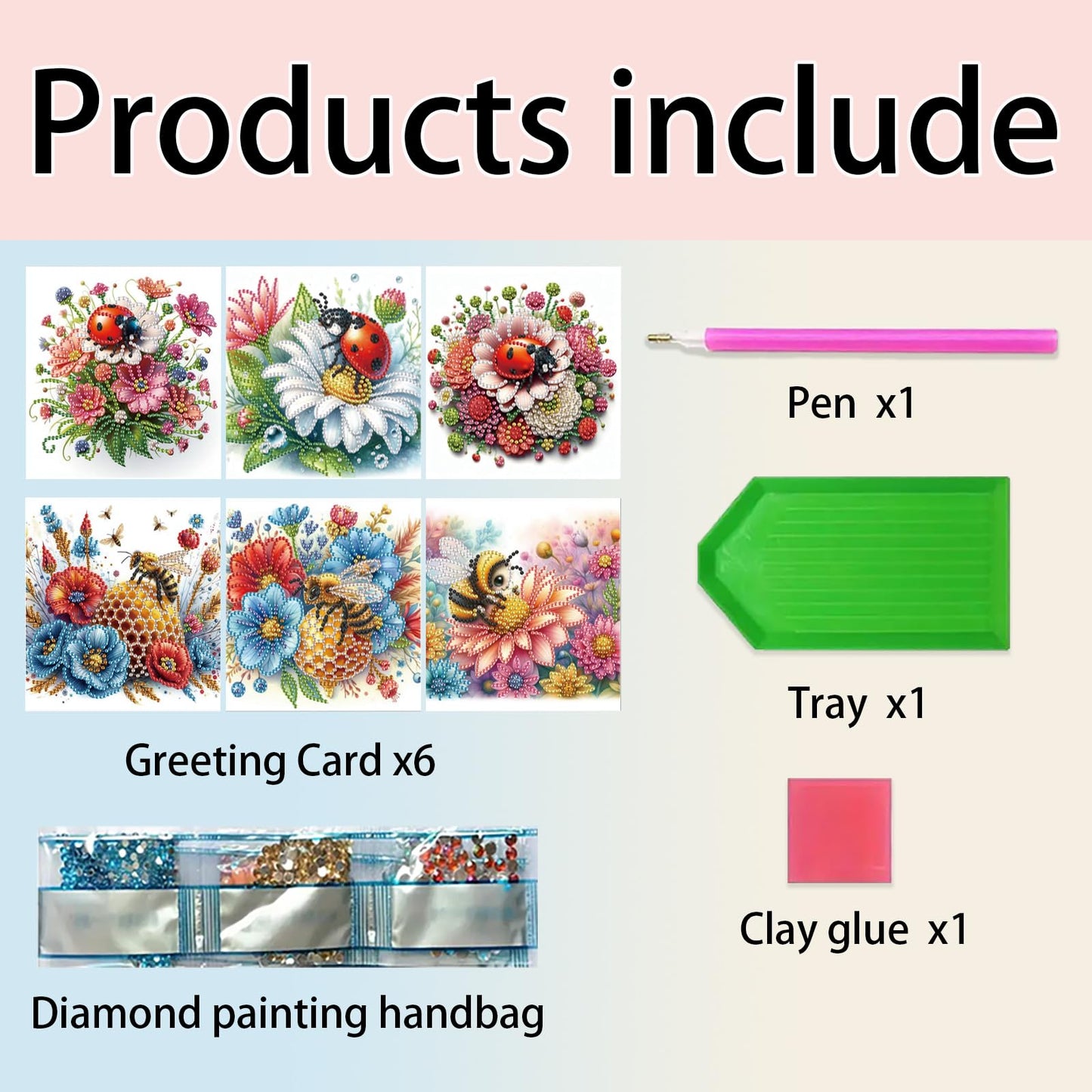 MaiYiYi 6 Pack 5D DIY Bee Diamond Art Greeting Cards Ladybug Diamond Painting Greeting Cards Flowers Diamond Art Cards for Family Friends Holiday Birthday