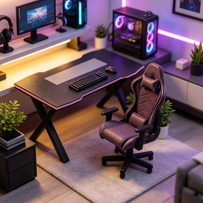 LUOZZY 2 Pcs 1:12 Scale Miniature Dollhouse Gaming Desk and Chair Furniture Model for Scene Decorations