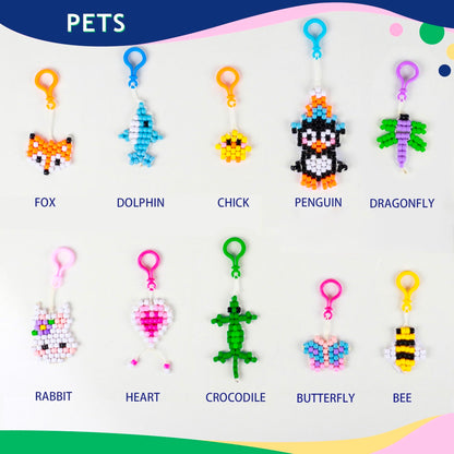 LORHAKI Bead Pets Kit, Art Craft Gift for Kids, Bead Animals Keychain, Art Craft Set for Beginners with Instructions, Pony Beads for Keychain Making Kit, DIY Jewelry Making Kit for Girls