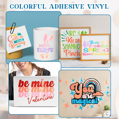 VINYL FROG Permanent Adhesive Vinyl Bundle 70 Pack Adhesive Vinyl Sheets 12''x12'' Permanent VinylPack for Cups DIY Craft Projects