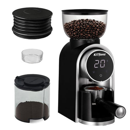KITfanz Electric Conical Burr Coffee Bean Grinder with 25 Precise Settings, Touchscreen Adjustable Electric Burr Mill with LED Screen, Organ-Style Powder Blower (Anti-static)