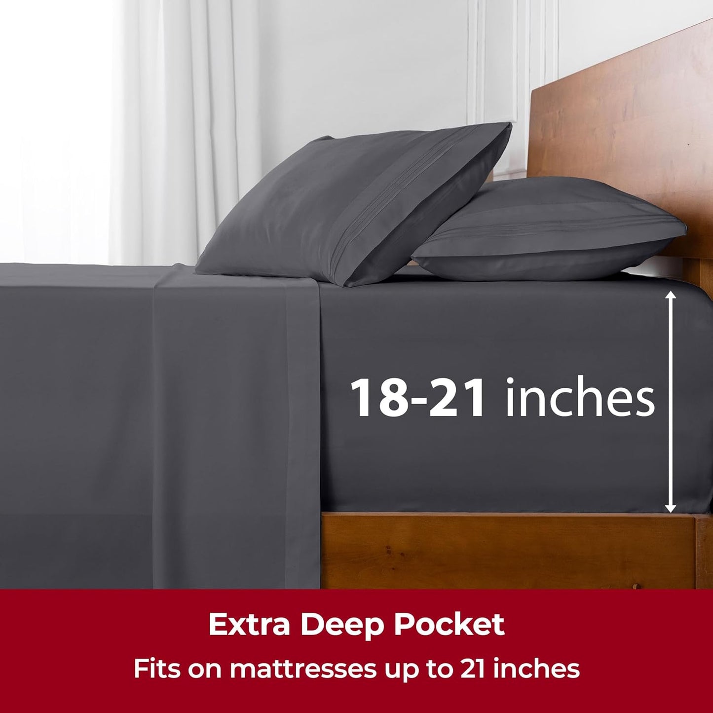 Mellanni Extra Deep California King Sheets - Hotel Luxury, Ultra Soft & Cooling - 4 PC Set in Gray