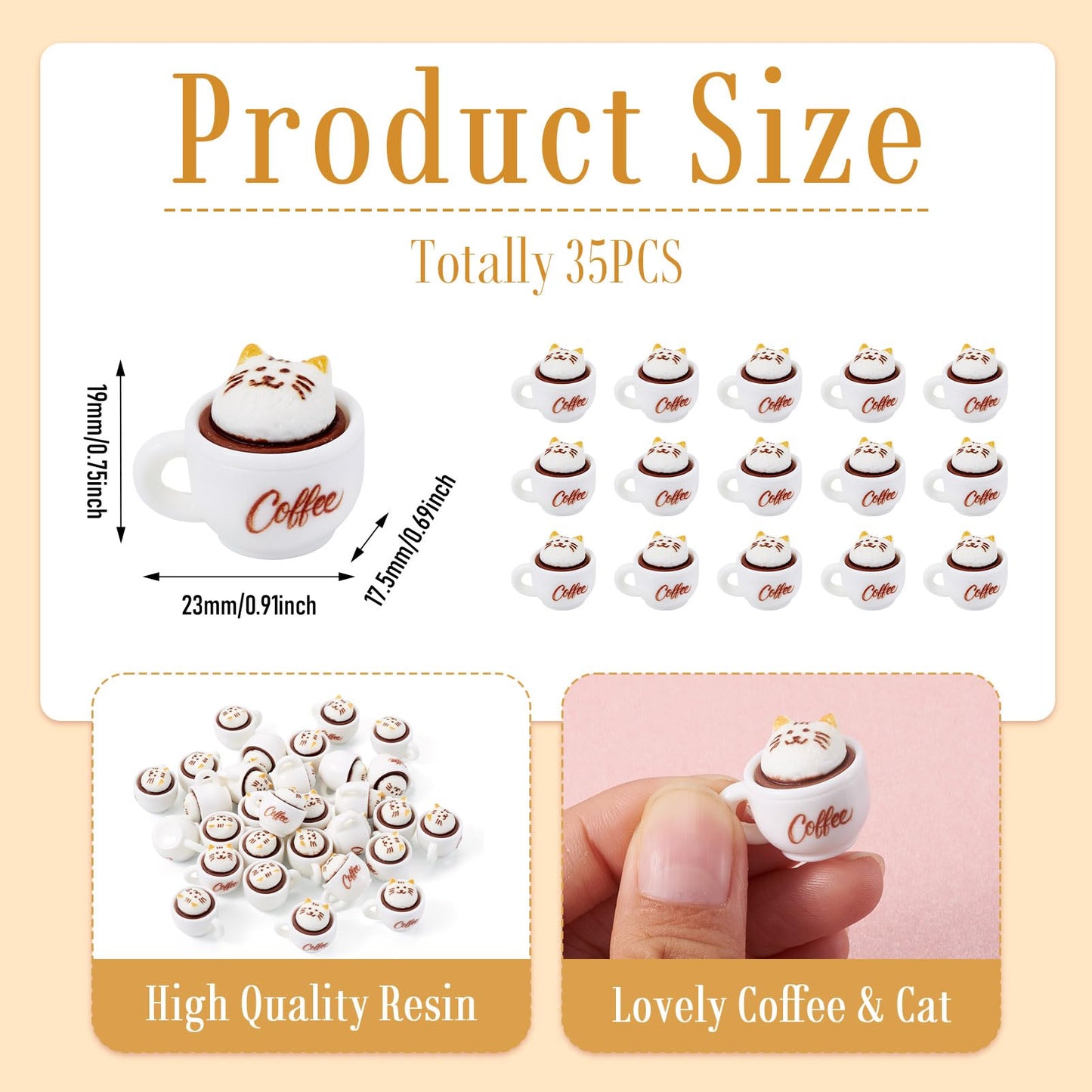 Magibeads 35Pcs Cat Coffee Cup Mini Ornaments Resin Cup Miniatures 3D Model Micro Landscape Dollhouse Decorations Fake Mugs Drink Food Cute Table Desk House Decor Party Supplies 17.5x23x19mm