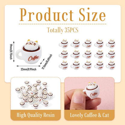 Magibeads 35Pcs Cat Coffee Cup Mini Ornaments Resin Cup Miniatures 3D Model Micro Landscape Dollhouse Decorations Fake Mugs Drink Food Cute Table Desk House Decor Party Supplies 17.5x23x19mm