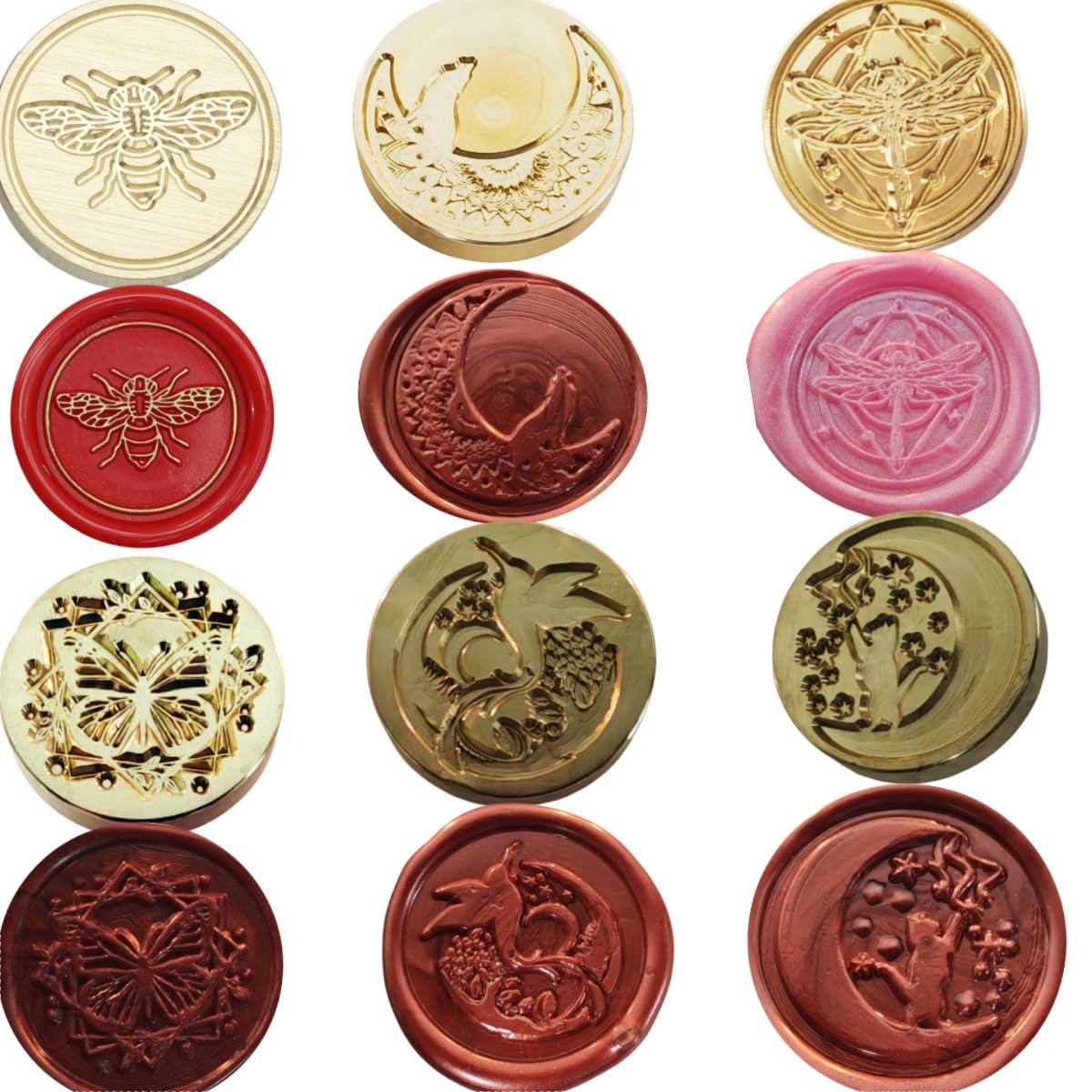 Wax Seal Stamp Kit, 6 Pcs Wax Seal Stamp Head 1 Wooden Wax Seal Kit, Sealing Wax Stamp Seal Set Include Bee, Butterfly,Cat, Dragonfly, Wolf, Bird Sealing Wax Stamps for Wedding Invitation (6A)
