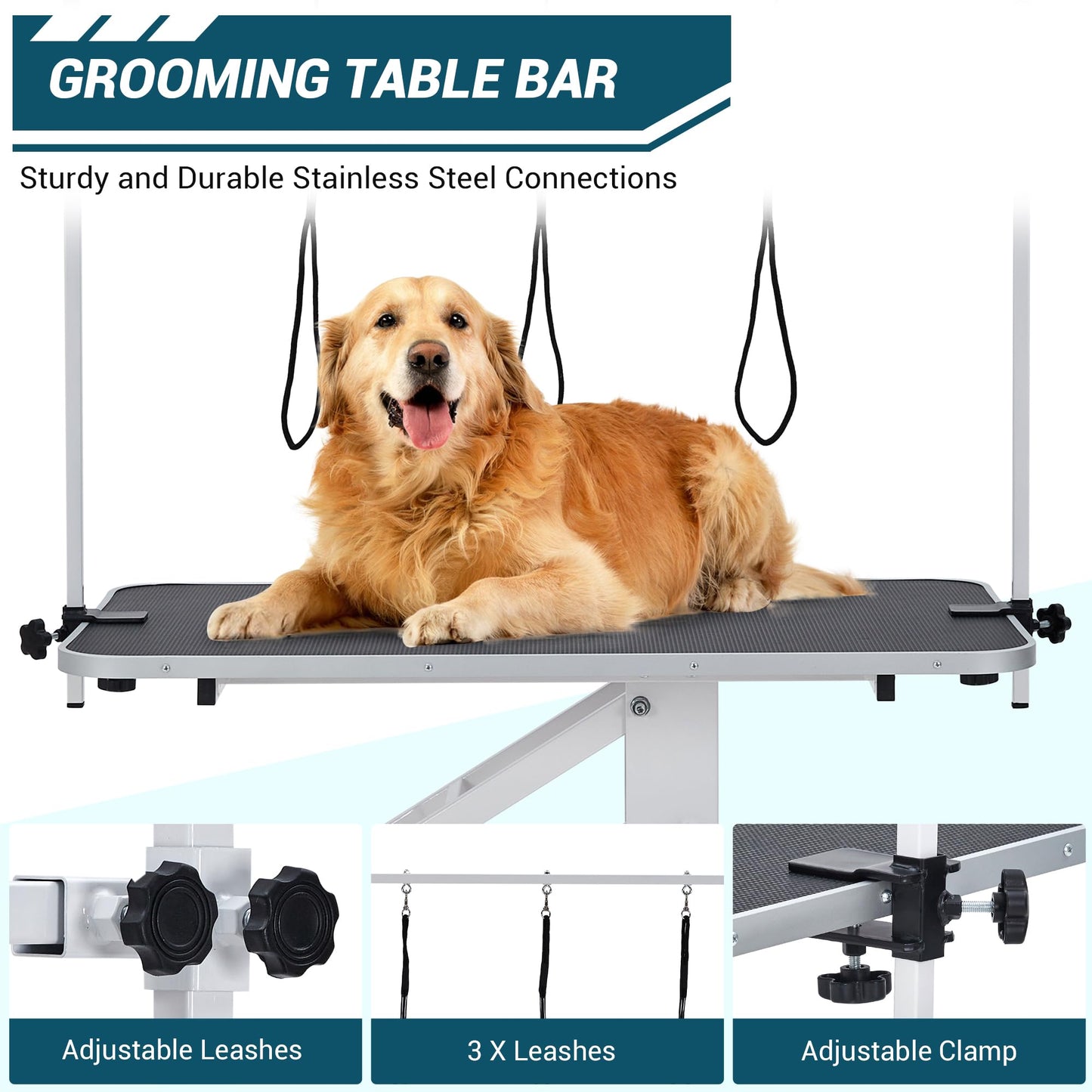 43.3" Hydraulic Pet Grooming Table, Heavy Duty Hydraulic Grooming Table Max Load 350Lbs, Professional Hydraulic Dog Grooming Table with 3 Adjsutable Nooses &, Overhead, Adjustable Height Range 22 in -