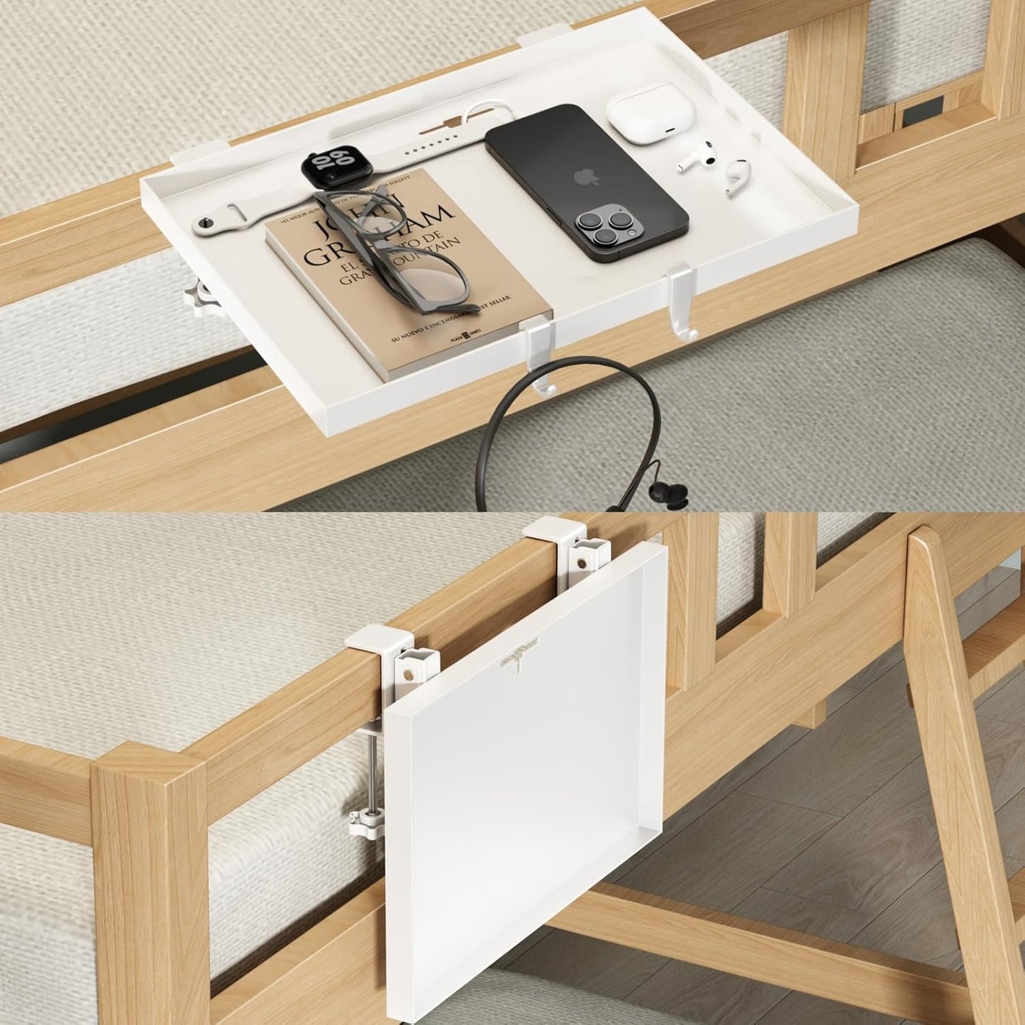 1 Magheo Bedside Shelf Foldable, Metal Clip-On Bunk Bed Table Shelf for Top Bunk Heavy Duty Bed Side Table Tray