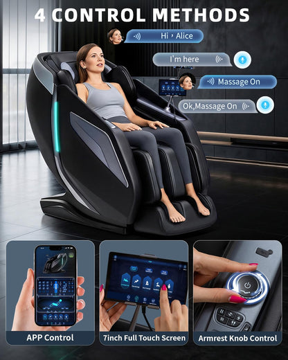 RelaxRelife Full Body Zero Gravity Massage Chair with Body Scan 4D Intelligent Shiatsu Strecth Massage, Back/Leg Heated with AI Voice Control Bluetooth Speaker Airbags SL Track Massage Black