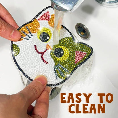 Insnug 10PCs Diamond Painting Coasters Set - Cat Theme Diamond Art Coasters Painting Kits for Kids Adult Dots, Arts and Crafts DIY Kits for Adults and Kids Gift for Valentine's Day